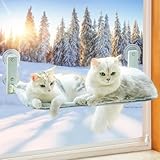MEWOOFUN Katzen Hängematte Fensterplätze für Katzen 54x30cm Klappbar Katzenbett Fenster mit Stabil Saugnäpfe bis zu 18kg (Grau, Groß)