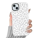 Yirlbey Handyhülle für iPhone 15 Plus Leopard Hülle, Aesthetic Cheetah Muster Design Mädchen Geschenk Schutzhülle, Transparent Silikon TPU Harter PC-Rückseite Case Cover für iPhone 15Plus 6,7', Weiß