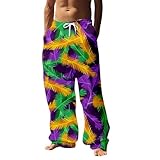 Generisch Modische Herren-Freizeithose Im Karnevalsdesign Mit Detailreichem Feder 3D-Druck Praktischem Kordelzug Gummibund Leichte Strandhose BequemeElegant Stoffhose Lila S