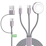 Ladekabel für Apple Watch und iphone Ladegerät - 3 in 2 Charging Kabel Ladestation für iWatch Serien, 120cm USB C SchnellLadekabel für iPhone 15/14/13/12/11/iPad/AirPods