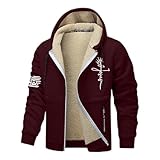 SRZYMJ Rot Winterjacke Herren Wildlederjacke Warm Gefüttert Wintermantel Winter Jeansjacke mit Taschen Lässige Reißverschluss Kunstlederjacke Herren Mantel Winter Jacke Herren Retro Ski Sweatjacke XXL