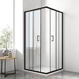 EMKE Duschkabine Schwarz 90x90x190 cm mit Schiebetüren, Duschabtrennung Doppel Schiebetür Dusche, Eckeinstieg Duschkabine Duschtür 5mm Duschwand Glas Duschkabinen Fertigdusche Komplettdusche
