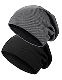 Kiiwah 2 Stücke Dünne Beanie Mütze für Herren und Damen, Unisex Slouch Beanie, Elastisch Strickmützen Longbeanie Weic Beanie Hüte für Frühling, Herbst und Winter