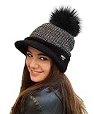 RockJock Damen warme Fleece gefüttert gestrickte Schirmmütze Baseballmütze mit abnehmbarem Kunstpelz pom mit oder ohne POM- tragen