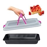 Relaxdays Backblech mit Deckel, 3 in 1 Kuchen Transportbox, BxT 40,5 x 32,5 cm, Backform, Transporthaube, schwarz/pink