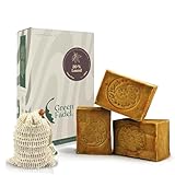 GREEN FADEL Aleppo Seife Original 3 x 200g (Elegant) Aleppo Seife 20% Lorbeeröl, 80% Olivenöl, Olivenölseife, Kernseife Naturseife, Aleppo Soap, inkl. Seifensäckchen, Handgemacht, Vegan