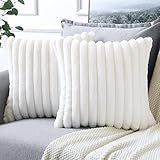 Soleebee 2er Set Plüsch Samt Kissenbezüge, Weiche Künstliche Pelz Dekorativ Sofa Zierkissenbezüge Dekokissen Kissenhülle für Couch Schlafzimmer Zuhause Auto Dekor (50x50cm, Beige Weiß)