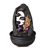 Zen Light Buddha Ganesh Innenbrunnen mit farbenfrohen LED-Licht-Feng Shui Zen Dekoration-Brunnen des Büros Salon Schlafzimmer-Bed-Träger-H 40 cm-Mystic Zen'light, Harz, Schwarz + Gold, Large