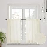 CUCRAF Echte Leinen Scheibengardine Bistrogardine Küchengardinen 2er Set H 45 x B 90 Hellbeige Halb Transparent Stores Gardinen Fenster Gardinen Gardinenschal