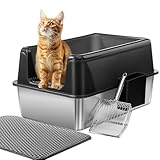 Marchul (1PACK) Katzentoilette XL, Edelstahl-Katzenklo für große Katzen, XL Metall Katzentoilette mit Deckel, Urin-Dicht, Nicht-klebrig, inkl, Streumatte und Edelstahl KOT-Schaufel