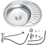 Melko Edelstahleinbauspüle Einzelbecken Küchenspüle rund Spülbecken Küche inkl. Ablaufgarnitur und Siphon