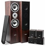 Fenton HF5W - Heimkino Musikanlage für Audiosystem 1150 Watt - 5.0 Surround Sound System, 5-teiliges Home Entertainment System, Heimkino Soundsystem, für Zuhause, Wohnzimmer - Nussbraun