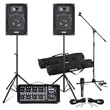 Power Dynamics & Vonyx PA Anlage für Bands Komplett Set – 8 Zoll Lautsprecher mit Stativen – 8 Kanal Mixer mit Verstärker, Mikrofon & Tasche – 800 Watt Beschallungsanlage mit Bluetooth, USB & SD