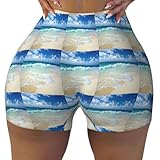Serene Damen-Shorts mit Küstenmuster, 1 Stück, Workout, Fitnessstudio, Laufshorts für Damen, weich, bequem für Fitnessstudio, athletisches Training, Schwarz , L Kurz