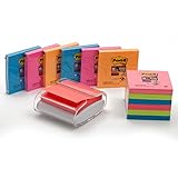 Post-it Z-Notes Dispenser, PRO, Weiß und Post-it Super Sticky Z-Notes, Verschiedene Farben, 76 mm x 76 mm, 90 Blatt pro Block, 12 Blöcke