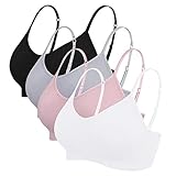 Vertvie Damen 2/3/4er Set Basic Wohlfühl BH Sport, Spaghettiträger Bralette ohne Bügel Nahtlose Gepolsterte mit Spaghetti, Top Low Support Bra(EU L/Tag XL,Schwarz/Weiß/Hellgrau/Lila)