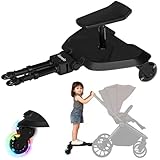 LIONELO Buggy Board 2-in-1 Mitfahrbrett für Kinderwagen mit abnehmbarem Sitz, universell passend, Stoßdämpfung, LED-Räder, bis 25 kg, für Kinder 2-5 Jahre