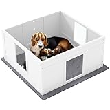 PawHut Wurfkiste für Hunde, Hundewurfkiste, Hundelaufstall mit wasserabweisender, waschbarer Wurfunterlage, Verstellbarer Eingang, rutschfeste Unterlage, für mittelgroße Hunde, Welpen, 100 x 96cm