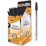 BIC Kugelschreiber Cristal Original, in Schwarz, Strichstärke 0,4 mm, 50er Pack, Ideal für das Büro, das Home Office oder die Schule