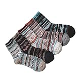 Baluue 5 Paar Herren Wintersocken Ethno Stil Wadenlang aus Polyester Mischgarn Warme Outdoor Freizeitsocken für Kaltes Wetter