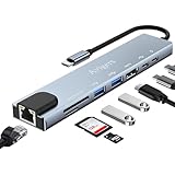 Avigers USB C Hub (8-in-1), USB C Multiport Adapter mit 100W PD, 4K HDMI, SD&TF Kartenleser, USB 3.0, Ethernet LAN Adapter für MacBook Air/Pro, Huawei, Dell und mehr (Silver Grey)