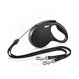 FLEXI New Classic Duo Seilleine 5 m Schwarz für 2 kleine Hunde