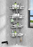 Kegii Duschablage, Teleskop Duschregal ohne Bohren, Eckregal Teleskopregal Badezimmer Organizer Edelstahl, Höhenverstellbar für Duschecken Silber