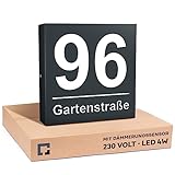 PRINTIMA Premium Gravur Personalisierter Hausnummer Anthrazit Beleuchtet Led Strom 230V, Hausnummernschild mit Dämmerungssensor |30x30cm, 4W/A+++| Wasserdicht, Funktion trifft auf Qualität und Stil