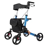 euppaury Klappbarer Rollator mit Sitz, 4-Räder-Rollator für Senioren mit Aufbewahrungstasche, verbesserter Daumendruckknopf zur Höhenverstellung, Gehhilfe mit gepolstertem Sitz und Rückenlehne, G
