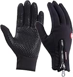 UPhitnis Freizeit Fahrradhandschuhe Herren Winter - Touchscreen Fahrrad Handschuhe Damen mit Dünne Gefüttert - Winterhandschuhe für Männer Frau Wasserdicht & Winddichte (Dunkelschwarz, M)