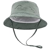 SEYUFN Bob Sonnenhut Baby-Fischerhut mit breiter Krempe Sonnenhut mädchen Verstellbarer Baumwollhut UV-Schutz Sommerhut für Kinder(Grüner Dinosaurier,1-2 Jahre)