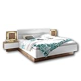 Stella Trading Capri Stilvolle Doppelbett Bettanlage mit LED-Beleuchtung 180 x 200 cm - Schlafzimmer Komplett-Set in Wildeiche-Optik, Weiß - 305 x 96 x 205 cm (B/H/T)