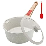 AIKENBBKK Stielkasserolle 20 cm mit Deckel, 2.5L Antihaft Kasserolle mit Abnehmbarer Griff, Antihaftbeschichtet Milchtopf Geeignet für alle Herdarten, Spülmaschinen geeignet & Backofenfest (Weiß)