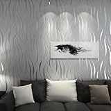 Anttyscar Silber Grau Tapete für Wohnzimmer Schlafzimmer, Wellen Geprägte 3D Effekt Glitter Tapete, Modern Vliestapete 950CM×53CM