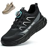 RASEARY Sicherheitsschuhe Arbeitsschuhe Herren Damen Bequem Stahlkappenschuhe Leicht Atmungsaktiv Industrielle Arbeitsschuhe mit Drehschnallen Schnürsenkeln,Schwarz EU 43