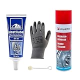 ATE Plastilube 75ml + Würth Bremsenreiniger 500ml + Würth Montagehandschuhe + Woll-Applikatorpinsel | Komplett-Set für Bremsenpflege und Montage