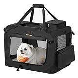 Feandrea Hundebox faltbar, Transportbox Hund, M, Hundetasche, Oxford-Gewebe, Netzstoff, atmungsaktiv tragbar transportabel, Metallrahmen, mit Griffen, Taschen, 60 x 42 x 42 cm, schwarz PDC60H
