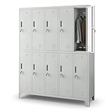 Jan Nowak Umkleideschrank 5B2A Spind Spint Schließfachschrank Metallschrank mit 10 Fächern Etikettenhalter Lüftungsschlitze Metall Pulverbeschichtet 172 cm x 136 cm x 45 cm (H x B x T) (Grau)