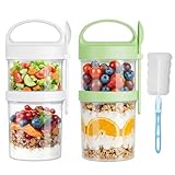 Haferbehälter für die Nacht, mit Deckel, Löffel, Frühstücks-Müslischalen, tragbarer Salatbehälter mit Soßenbecher, 560 ml + 360 ml, Müsli- und Joghurttöpfe, wiederverwendbar, für Schule, Büro, Reisen