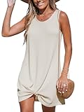 CUPSHE Damen Cover Up Strandkleid Luftig Rundhals Ärmellos Twisted Waffelstrick Kurz Strandponcho Sommer Beach Mini Dress Beige L