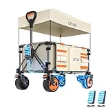 Litheli Elektrokarre Bollerwagen Faltbar, Handwagen Klappbar Doppelmotor mit Bremsen 150L 60KG Belastbar, Faltbollerwagen geeignet für Camping, Garten, Strand, Einkauf (Beige+Dachplane)