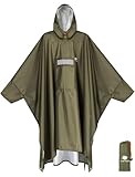 ANYOO Leichter Wasserdichter Regenponcho Regenjacken mit Ärmeln Belüftet Mehrzweck Regenmantel mit Kapuze Faltbare Schutzdecke Unterschlupf Plane Ideal für im Freien Camping Wandern Angeln, Olivgrün