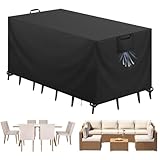 Aujink Abdeckung Gartenmöbel Winterfest, Wasserdichte Schutzhülle Gartenmöbel 420D Oxford Anti-UV Abdeckplane für Gartentische Terrassenmöbel Regenschutz und Staubfest Abdeckhaube Schwarz 125x63x74cm