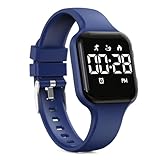 Focwony Digitale Kinderuhr, Schrittzähler, wasserdicht, Fitness-Tracker, Armbanduhr mit Schrittzähler, LED-Anzeige, Stoppuhr für Kinder, Jungen, Mädchen, Teenager (Dunkelblau)