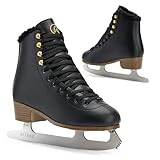 ATTABO Eiskunstlauf Schlittschuhe Damen ISLA Schwarz Größe 36 EU Edelstahlkufe Ideal für Anfänger oder Fortgeschrittene PVC Obermaterial Starker Knöchelschutz Stabilität und Komfort