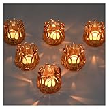 YoHyien 6er Set Glas Teelichthalter, Tulpen Teelichtgläser für Tischdeko, Teelichter Glas Klein, Votivkerzenhalter für Weihnachten, Hochzeit und Heimdekoration (Bernstein)