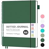 RETTACY Notizbuch A4 Gepunktetes, Bullet Dot Journal, Leichtgewicht Collegeblock, 55 Blatt / 110 Seiten Zum Schreiben, 100gsm, PVC Rinbuch, für Frauen Männer Arbeit Büro, 21,5 x 27,9cm - Dunkelgrün