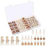 220 Stück Holz Pinnadeln, Reißnägel Mit Kunststoffbox, Stahlnagel für Korkplatte, Rundkopf für Korktafel, Landkarte, Fotos, Kalender, Handwerke (6 Typ)