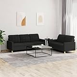 2-TLG. Sofagarnitur mit Kissen Schwarz Stoff,Bequeme Sofa Garnitur in Zeitlosem Design für Modernen Wohnkomfort Wohnzimmer, Sofas