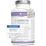 180 Kapseln L-Carnitin hochdosiert – Premium Rohstoff Carnipure® von Lonza mit den Vitaminen B3, B6 und C - Vegane L-Carnitin Kapseln mit Cholin, Lysin, Grüntee, Koffein und Piperin, laborgeprüft